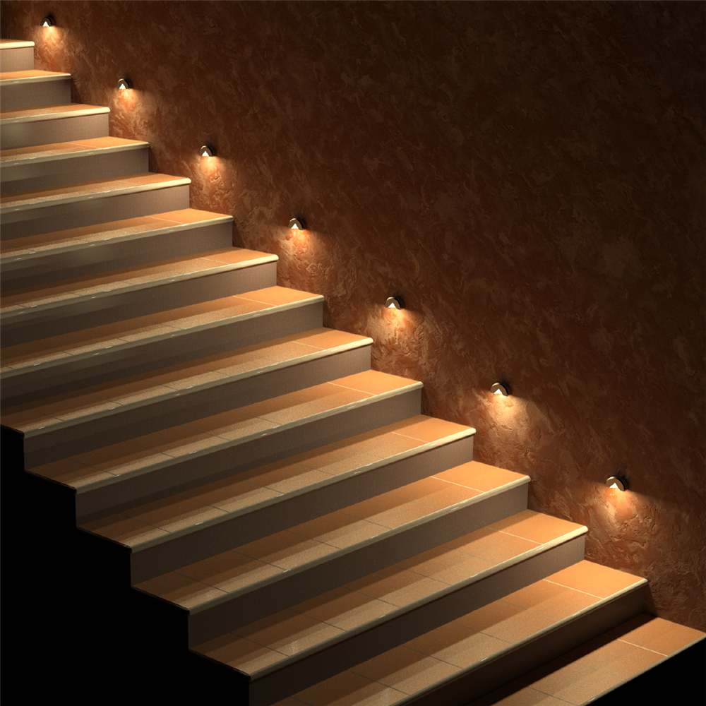 Stair design in hall using step lights